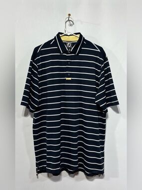 FootJoy Athletic Fit Navy with White Horizontal Stripe Golf Polo Size XL